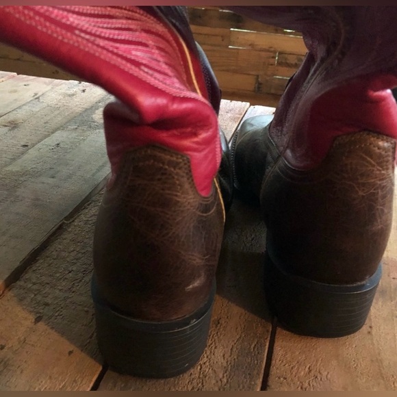 Ariat boots Full-grain brown & pink genuine leather foot&shaft boot womens 11B - Picture 7 of 8